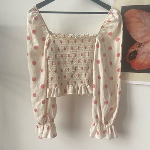 Reformation Linen Polka Dot Top
